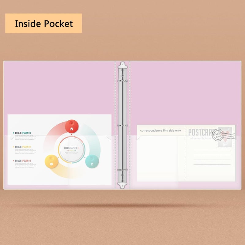 Nature Touch Glitter 1 Inch Binder Organizer (10.5'' x 11.5'') - Waterproof Durable View Binder, Holds 8.5'' x 11'' Letter Size 300 Pages, Pale Pink - Image 4